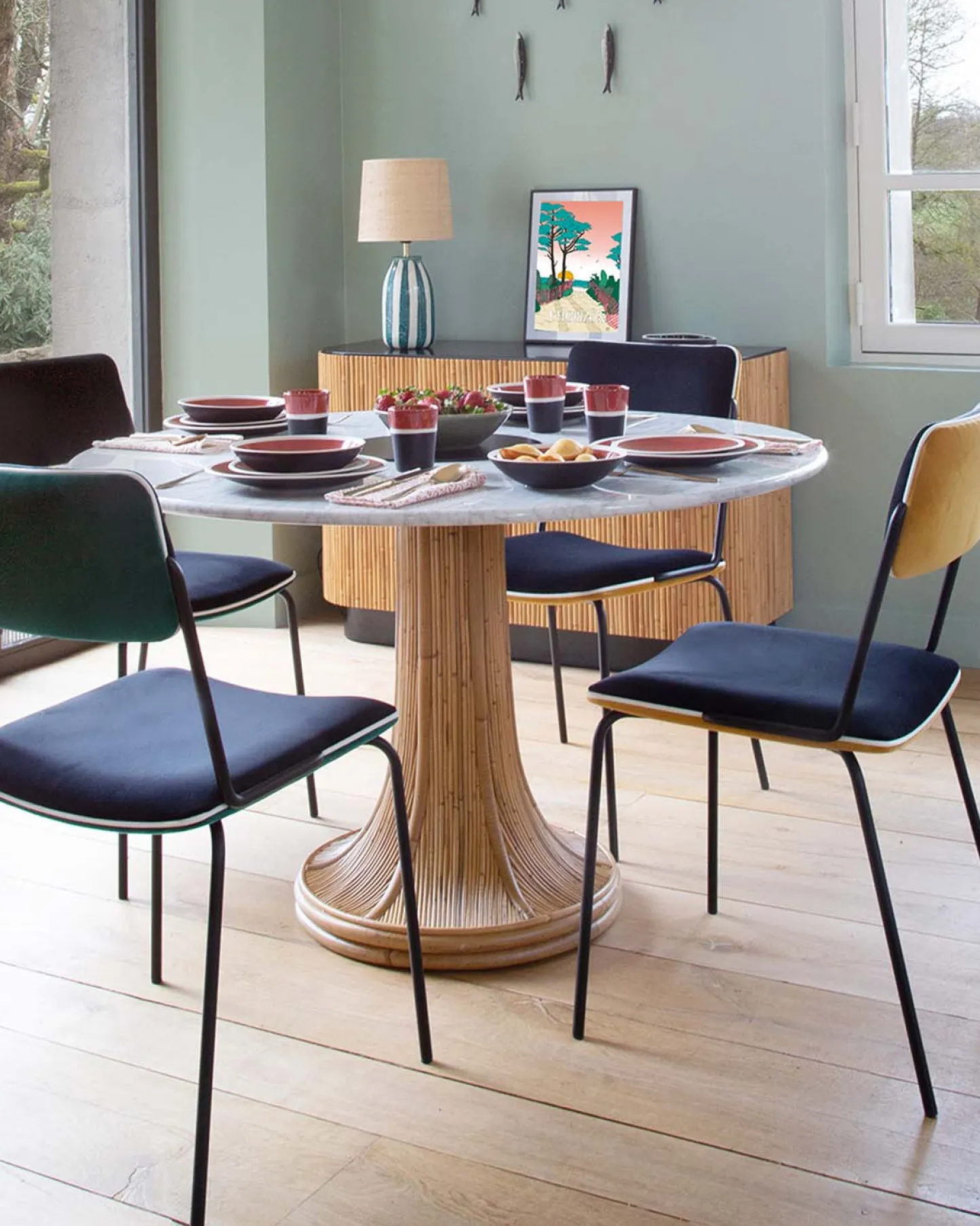 Tables Hautes>Maison Sarah Lavoine Table ronde Riviera Marbre Blanc Blanc / Naturel